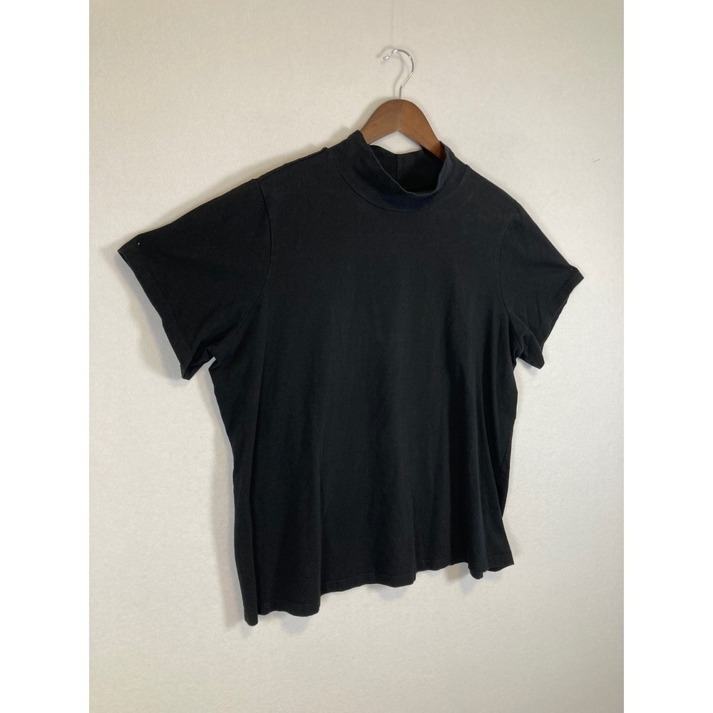 Denim & Co Essentials Mock Neck Top Womens 1X Black Short Sleeve Stretch Tee - Picture 9 of 9